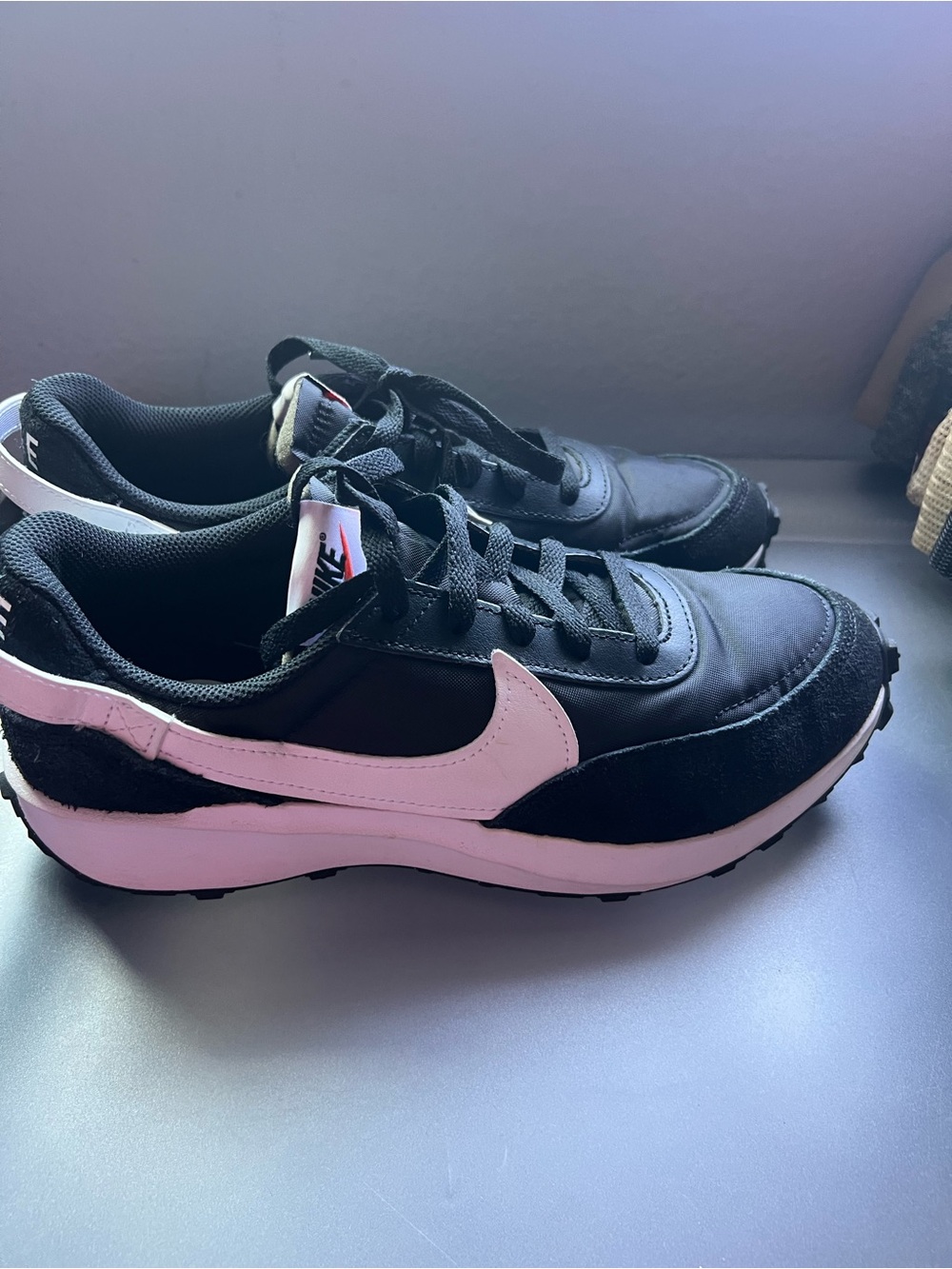 Nike Women's Black and Pink Retro Runner Sneakers